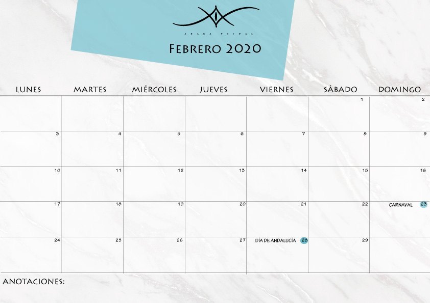 calendario febrero 2020