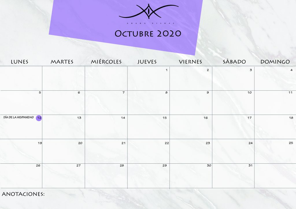 calendario octubre 2020 por adara visual