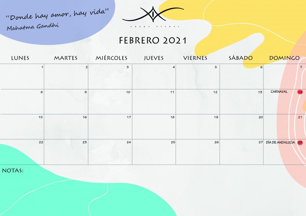 calendario febrero 2021
